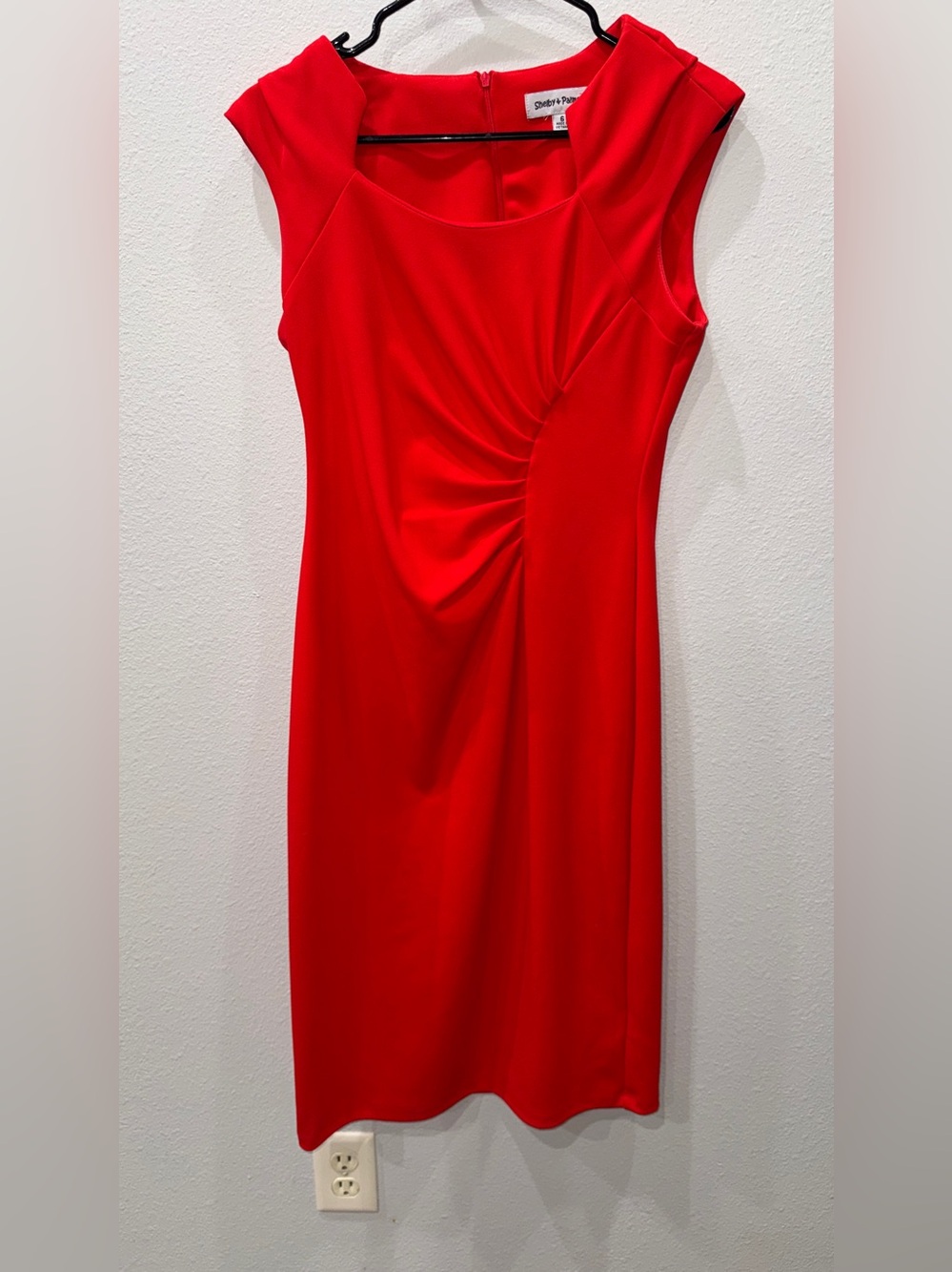 Shelby & Palmer Red Sleeveless Ruched Midi Dress